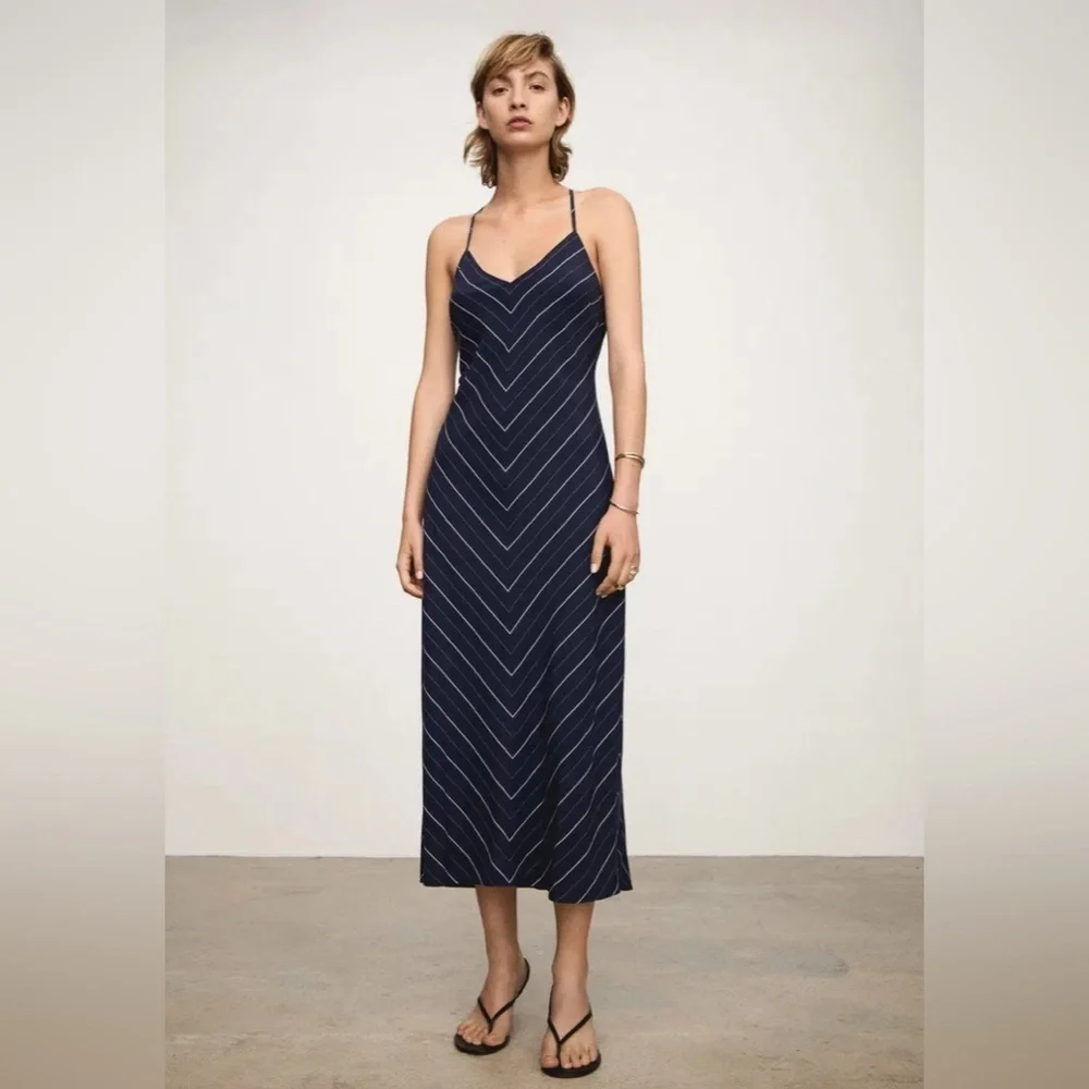 NWT MANGO STRIPED LYOCELL DRESS, SIZE L